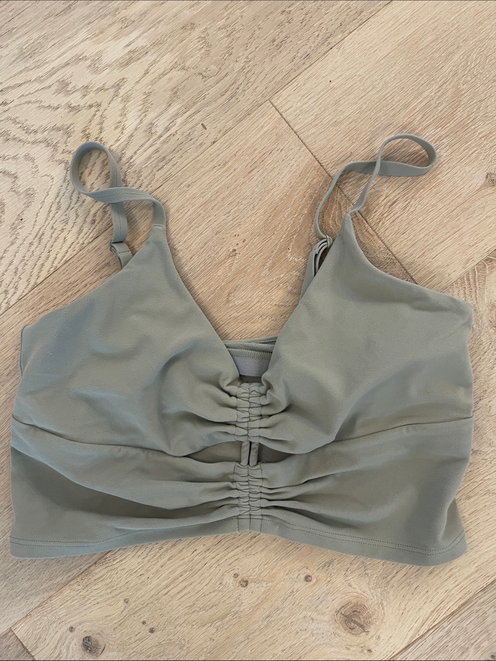 Athleta Cinch longline Green Ruched Bra size Small
